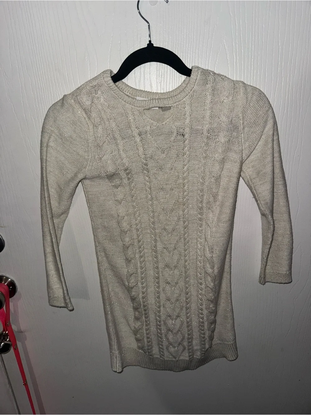 The Children’s Place Girls 7/8 Cable Knit Metallic Sweater Tunic Beige Gold